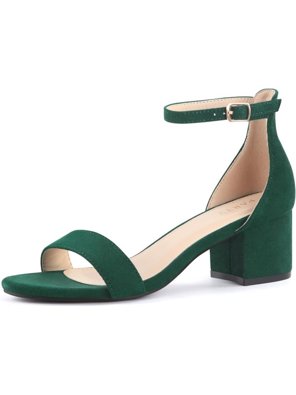 Women's Green Faux Suede Open Toe Ankle Strap Low Block Chunky Heels Sandals